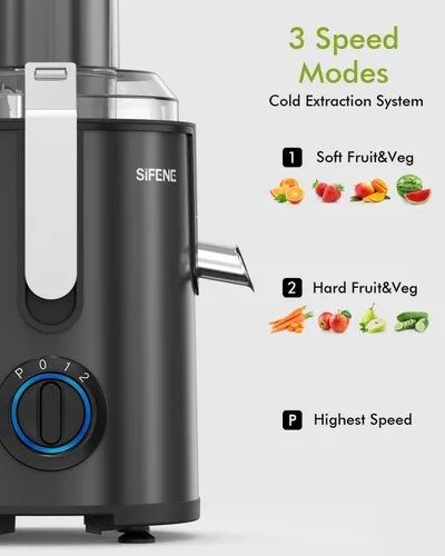 Miniatura 6 de SIFENE Exprimidor centrífugo, extractor de frutas y verduras enteras de potencia máxima de 1300 W, boca de 3.2 pulgadas de ancho, 3 velocidades