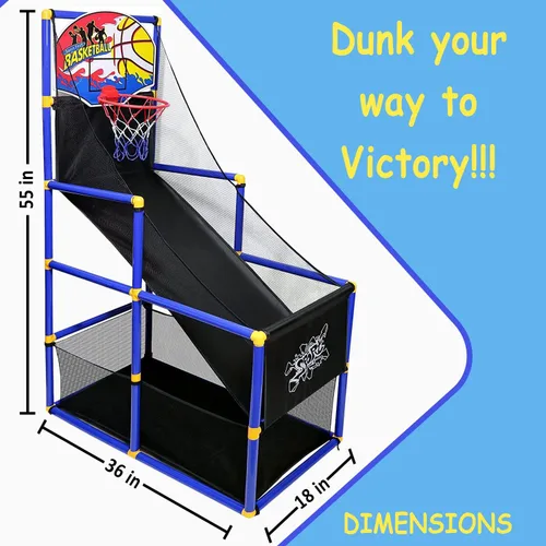 Miniatura 5 de Juego de arcade de aro de baloncesto Kiddie Play con 4 pelotas y bomba de aire, juguetes deportivos para interiores y exteriores para niños