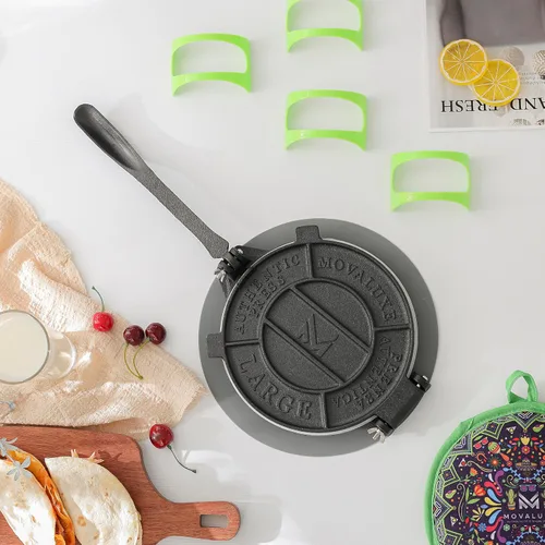 Miniatura 8 de Movaluxe® Prensa de tortilla de hierro fundido de 8 pulgadas GRANDE - Máquina para hacer maíz y harina Roti Prensador de tortillera resistente. Con