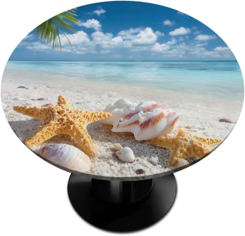 Miniatura 19 de cfpolar Mantel redondo ajustable de verano, hojas de palma tropical, borde elástico, mantel redondo lavable para uso en interiores y exteriores, se