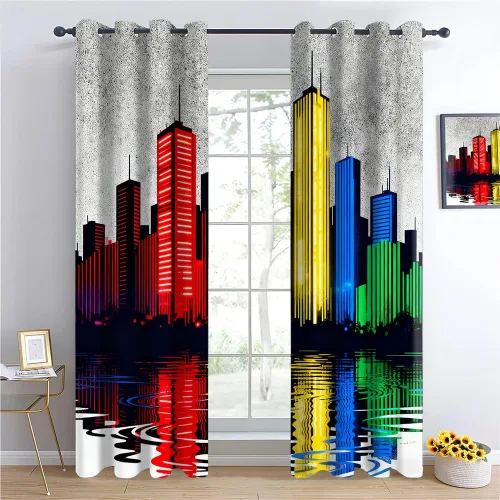 Miniatura 8 de Cyber Ring Curtains, Thermal Insulated Darkening Drapes For Sci-Fi Home Decor, Futuristic Neon Circle Digital Grid Scene Grommet Window Treatments