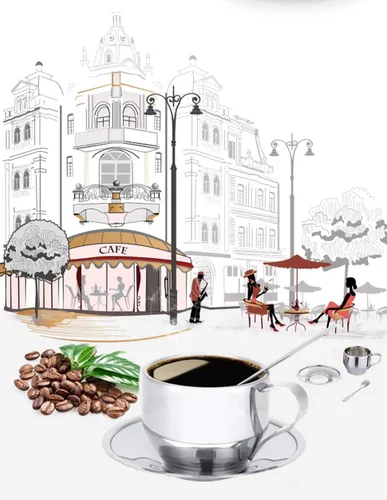 Miniatura 3 de Jasni Taza de café de acero inoxidable, tazas de café expreso y grandes tazas de capuchino con cuchara y platillo, idea de regalo para los amantes