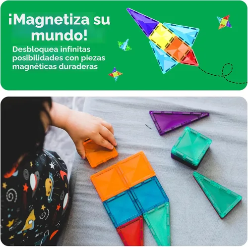 Miniatura 7 de PicassoTiles - Juego de 100 piezas de bloques magnéticos, Serie Mini Diamonds; tamaño de viaje, kit educativo STEM para niños en edad preescolar