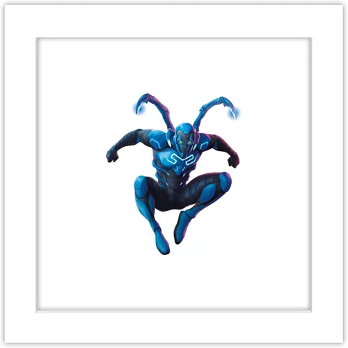 Trends International Gallery Pops DC Comics Blue Beetle - Póster de pared de escarabajo volador, 12 x 12 pulgadas, versión de marco blanco