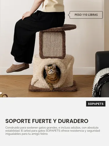 Miniatura 6 de Árbol de Gato de 40 Pulgadas de Alto en Madera Sólida Moderna para Gatos Grandes y Adultos de Interior, Robusto Condo para Gatos con Poste