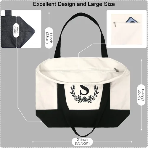 Miniatura 2 de BeeGreen Bolsa de mano con inicial para mujeres madres profesores bolsas de mano personalizadas para boda playa lona de 12 onzas gran bordado
