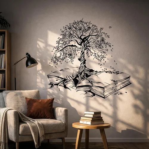 Miniatura 2 de Vinilo adhesivo para pared, diseño de árbol de hojas, biblioteca de conocimiento, sala de lectura, decoración grande (ig5200)
