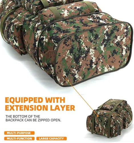 Miniatura 4 de Mochila de senderismo MOLLE de 70L/100L, mochila impermeable para viajes (camuflaje de bosque)