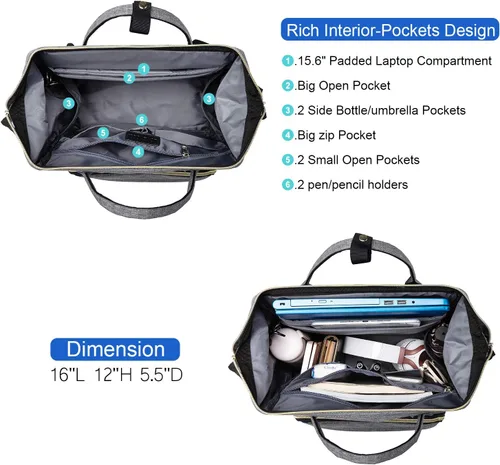 Miniatura 3 de LOVEVOOK Mochila de enfermera para laptop para mujer con estuche para estetoscopio y puerto de carga USB, mochilas de viaje antirrobo, bolsa