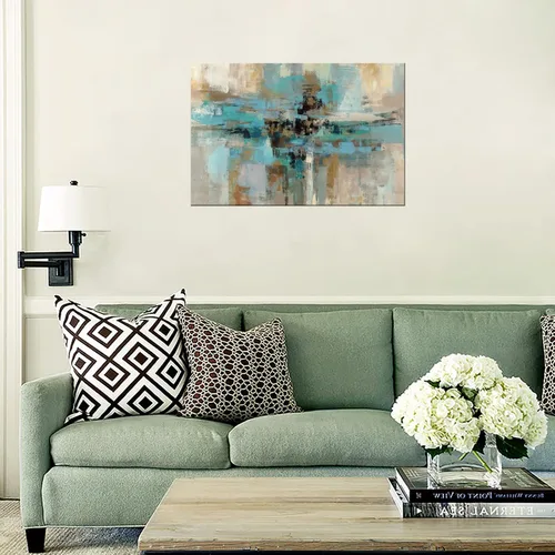 Miniatura 6 de DZL Art A74769 - Impresiones en lienzo abstractas para pared, pinturas artísticas azules y marrones, lienzo estirado de madera, enmarcado para sala