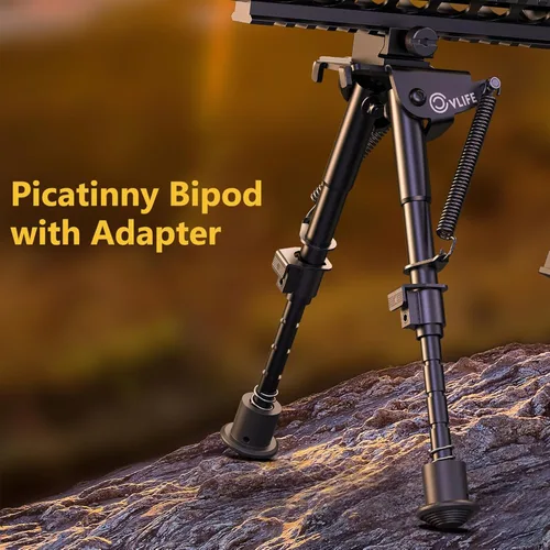 Miniatura 6 de CVLIFE Bípode Picatinny de 6 a 9 pulgadas con adaptador de abrazadera de barril y montaje de riel Picatinny para caza y tiro