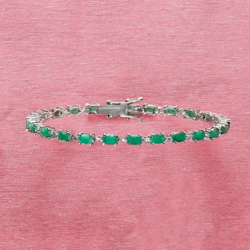 Miniatura 4 de Ross-Simons 8.00 ct. t.w. Emerald Bracelet With Diamonds in Sterling Silver