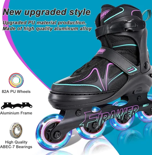 Miniatura 3 de Patines en línea ajustables para niños de 4 a 12 años, patines en línea juveniles para niñas y niños de 5 a 8 y de 8 a 12 con ruedas que se iluminan