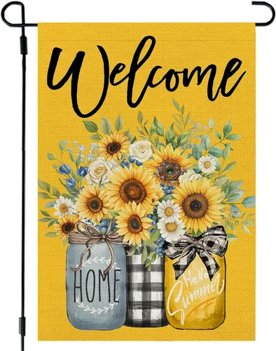 Miniatura 11 de CROWNED BEAUTY Bandera de casa de girasoles de verano, tarro de doble cara, 28 x 40 pulgadas, gran arpillera de arpillera de temporada, decoración