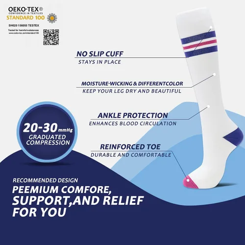 Miniatura 6 de fenglaoda 8 pares de calcetines de compresión para hombres y mujeres de 20 a 30 mmHg hasta la rodilla, enfermera, embarazada, correr, médico