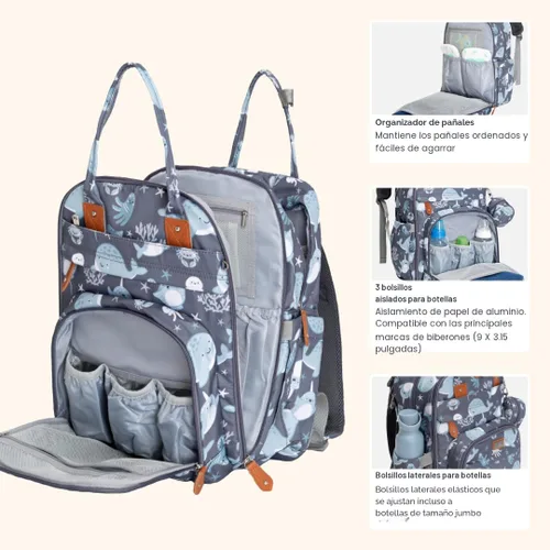 Miniatura 4 de BabbleRoo - Mochila para pañales - Bolso de viaje con artículos esenciales para bebés - Bolso de pañales multifuncional resistente al agua, bolso