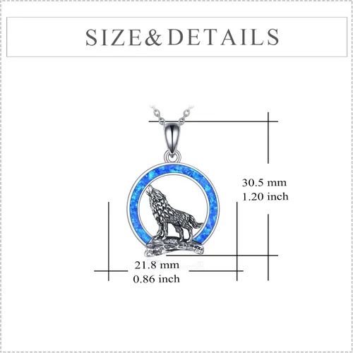 Miniatura 4 de YFN Collar de lobo, regalo para hombres y mujeres, plata de ley, ópalo y luna lobo, joyería de cumpleaños para amantes del lobo, 18+2 pulgadas