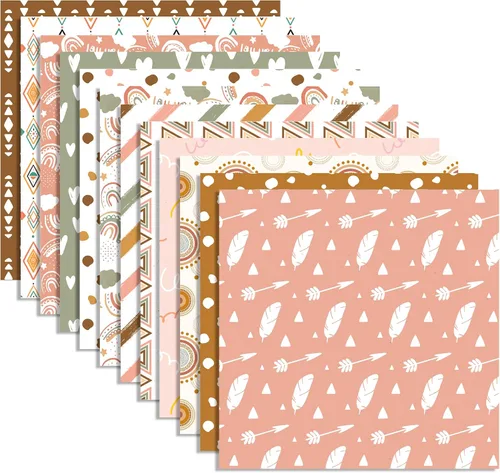 Miniatura 11 de OXYLIPO Bloc de papel para álbum de recortes a cuadros oscuros, 48 piezas de papel de decopodge de doble cara marrón rojizo, papel de cartulina
