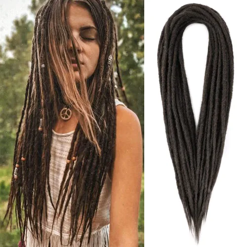 Miniatura 17 de Boho Dreads - Extensiones de rastas sintéticas de doble extremo con trenzas de caja, de 24 pulgadas, 10 hebras delgadas, suaves, color rojo y marrón
