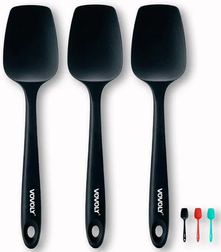 Juego de espátulas de silicona, espátula de cuchara de goma resistente al calor, cuchara antiadherente con diseño de una pieza sin costuras, Negro