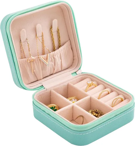 KElofoN Organizador de joyas de viaje joyero de viaje caja organizadora de joyas pequeña para niñas y mujeres azul