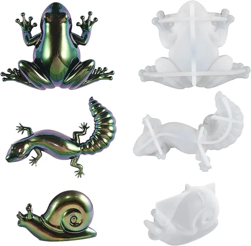 Miniatura 7 de Moldes de resina de silicona, 3 moldes de resina epoxi de animales, moldes de resina de silicona de rana, moldes de resina de caracoles de lagarto