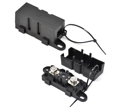 Miniatura 2 de Mega ANM Portafusibles de perno con 2 fusibles de repuesto de 200A, terminales, tubos termorretráctiles, tornillos y llave de fijación todo en un