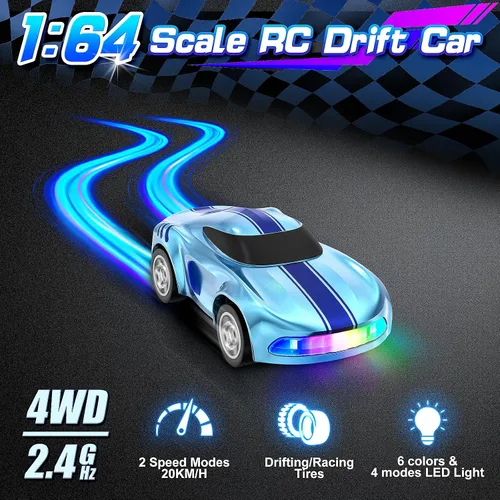 Miniatura 2 de Auto de Deriva RC, 1/64 Mini Autos RC de Deriva 4WD Micro Auto de Control Remoto con Luces LED e Interruptor de Velocidad, Juguetes de Autos Ideales