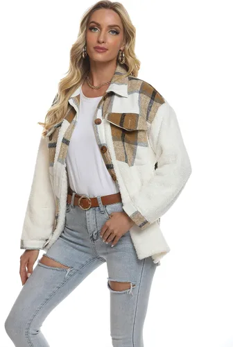 Miniatura 4 de Tanming Camisa de franela cepillada a cuadros con botones para mujer