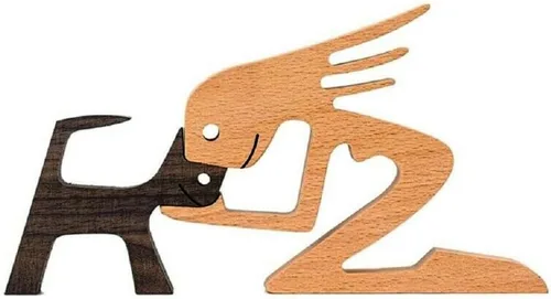 Miniatura 12 de Regalo único tallada a mano estatua de hombre y perro, estatua de madera humana de perro, escultura de madera para decoración de oficina en casa