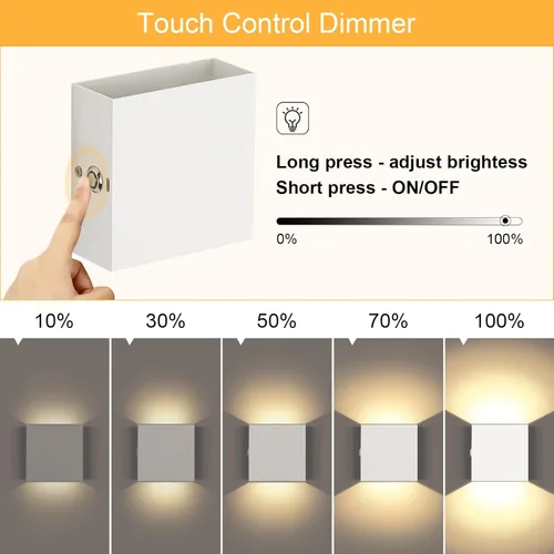 Miniatura 3 de Lightess Aplique de pared con batería con control táctil, luces LED de pared recargables, luces de montaje en pared arriba hacia abajo