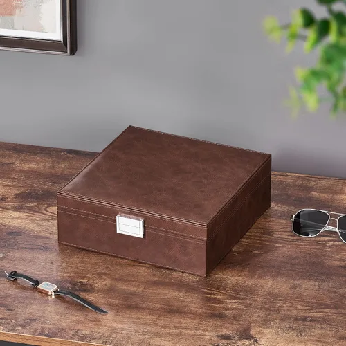 Miniatura 3 de BEWISHOME Caja organizadora de collares, organizador de almacenamiento para cadenas, pulseras, 12 compartimentos (7 regulares + 5 grandes), 6