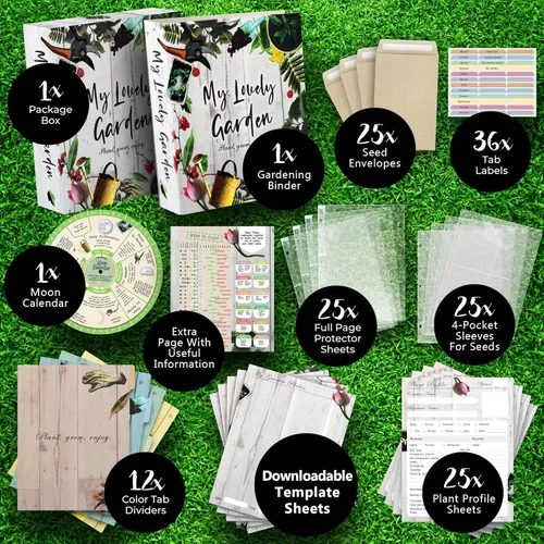 Miniatura 2 de Diario de jardín, carpeta de página completa de 3 anillos de 8.5 x 11 pulgadas. Kit organizador de paquetes de semillas, planificador perfecto
