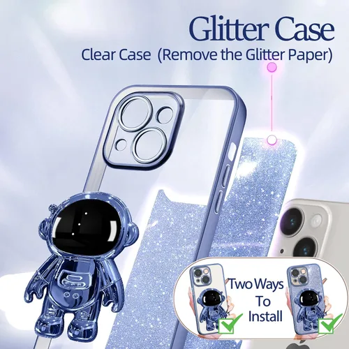 Miniatura 40 de Buleens Funda para iPhone 11 Pro Max Astronauta, Fundas Transparentes para iPhone 11 ProMax con Papel con Purpurina y Soporte de Astronauta, Mujeres