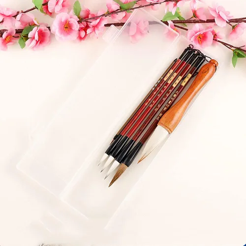 Pincel de escritura para acuarela, juego de pinceles de caligrafía china kanji japonés Sumi Pintura Pinceles de dibujo+soporte de pincel de bambú 6