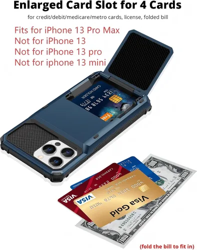 Miniatura 3 de TITACUTE Funda Cartera para iPhone 13 Pro Max con Soporte para 4 Tarjetas de Crédito, Diseño de Tapa Plegable, Ranura para ID, Bolsillo Trasero