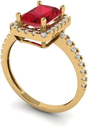 Miniatura 2 de Anillo solitario de corte esmeralda brillante de 1,79 quilates con acento impecable, ideal VVS1 de imitación de rubí rojo, compromiso