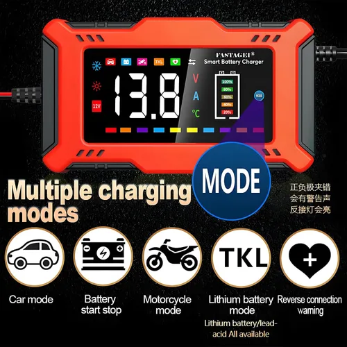 Miniatura 3 de Cargador de Batería LiFePO4/Plomo Ácido Cargador Inteligente de Goteo 12V 6A Mantenedor de Batería Automotriz Desulfator Compensación de Temperatura