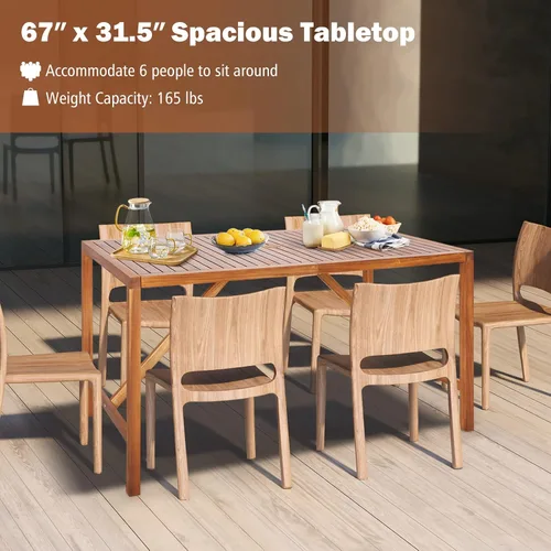 Miniatura 5 de Tangkula Mesa de comedor rectangular para exteriores, mesa de madera de acacia con agujero para sombrilla de 2 pulgadas, amplia mesa de listones