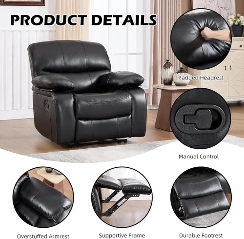 Miniatura 3 de EBELLO Americana - Silla reclinable manual de piel sintética, sofá reclinable individual minimalista con reposapiés, reposacabezas y reposabrazos
