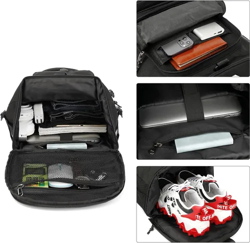 Miniatura 5 de Kalesi Bolsa de lona para gimnasio, 4 vías, impermeable, con compartimento para zapatos, para viajes, deporte, senderismo, laptop, Negro, X-Grande