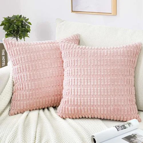 Miniatura 2 de OTOSTAR Paquete de 2 fundas de almohada decorativas de pana de 18 x 18 pulgadas, suaves, estilo bohemio, a rayas, cuadradas, estilo rural, para Rosa