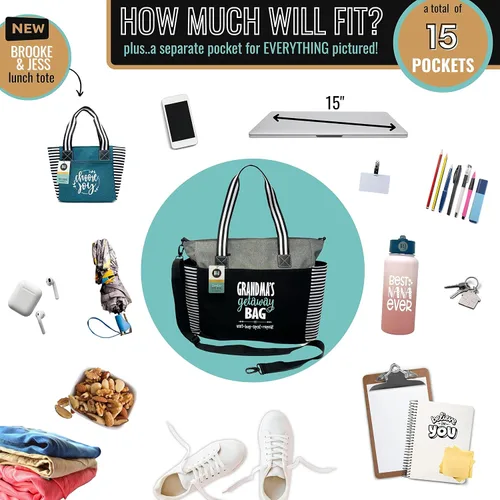 Miniatura 120 de Brooke & Jess Designs Bolso de mano para la abuela – Bolso de lona resistente con cremallera y bolsillo interior para la abuela para uso diario