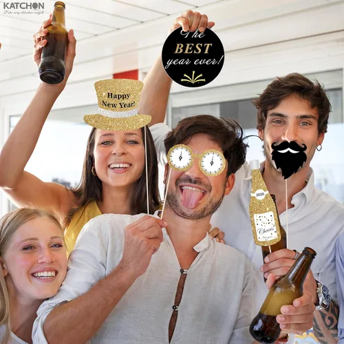 Miniatura 7 de Katchon, Accesorios para cabina de fotos de Año Nuevo con purpurina – Paquete de 35 Accesorios de cabina de fotos NYE para suministros de fiesta