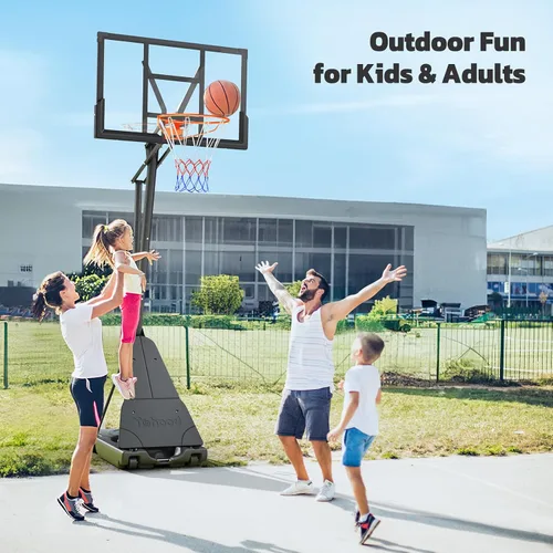 Miniatura 9 de Yohood - Canasta de baloncesto portátil para exteriores con tablero de 44/48 pulgadas, sistema de meta ajustable rápidamente a 10 pies con ruedas