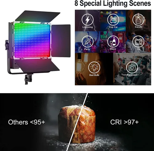 Miniatura 4 de GVM - Luz de video LED de 50 W con softboxes, RGB+bicolor de doble cara, cada lado 50 W, kit de iluminación de video con control Bluetooth, luces