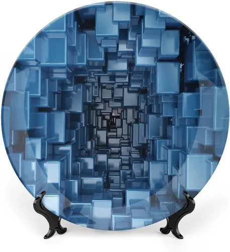 Placa de exhibición de cerámica, decoración abstracta, placa decorativa colgante de cerámica, cubos cuadrados dimensionales de estilo digital,