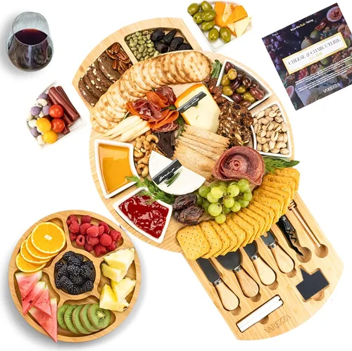 Miniatura 11 de Juego de tablas de charcutería – Tabla grande de queso de bambú y plato con accesorios de charcutería, regalos de inauguración de la casa