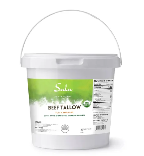 100% Puro Sebo de Carne de Res Alimentada con Hierba y Acabada Totalmente Fundido - Grado Alimenticio (3.17 kg)