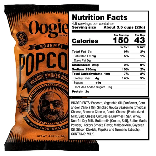 Miniatura 2 de Oogie's Gourmet Popcorn Paquete de 4 Sabor Gouda ahumado de nogal Snacks de palomitas de maíz sin gluten Bolsa grande de 4.25 onzas